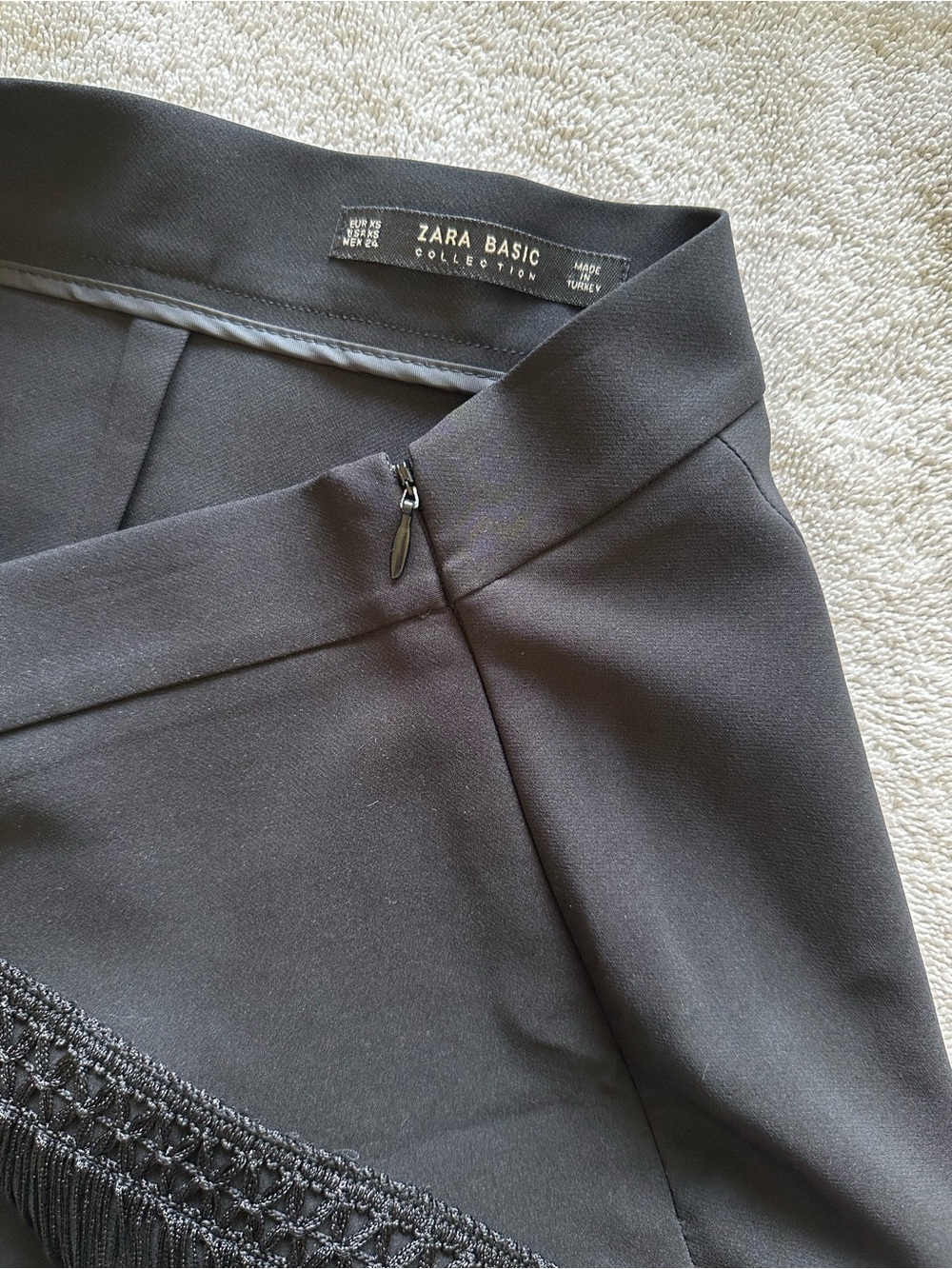 2010s ZARA Black Mini Skirt, Fringe Detail